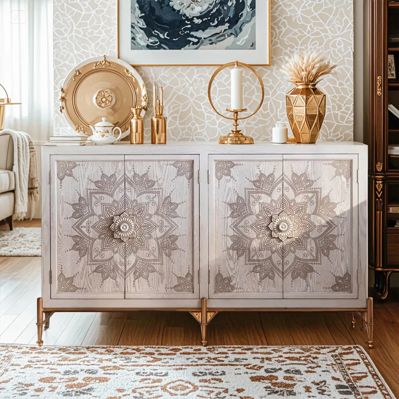 Rustic Wooden Free-standing Storage Cabinet for Living Room Image - 2 | homeyfad