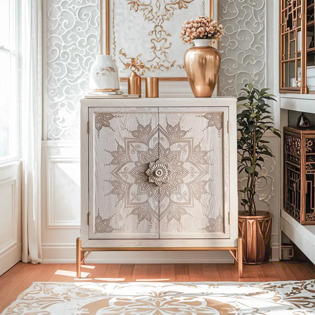 Rustic Wooden Free-standing Storage Cabinet for Living Room Image - 3 | homeyfad