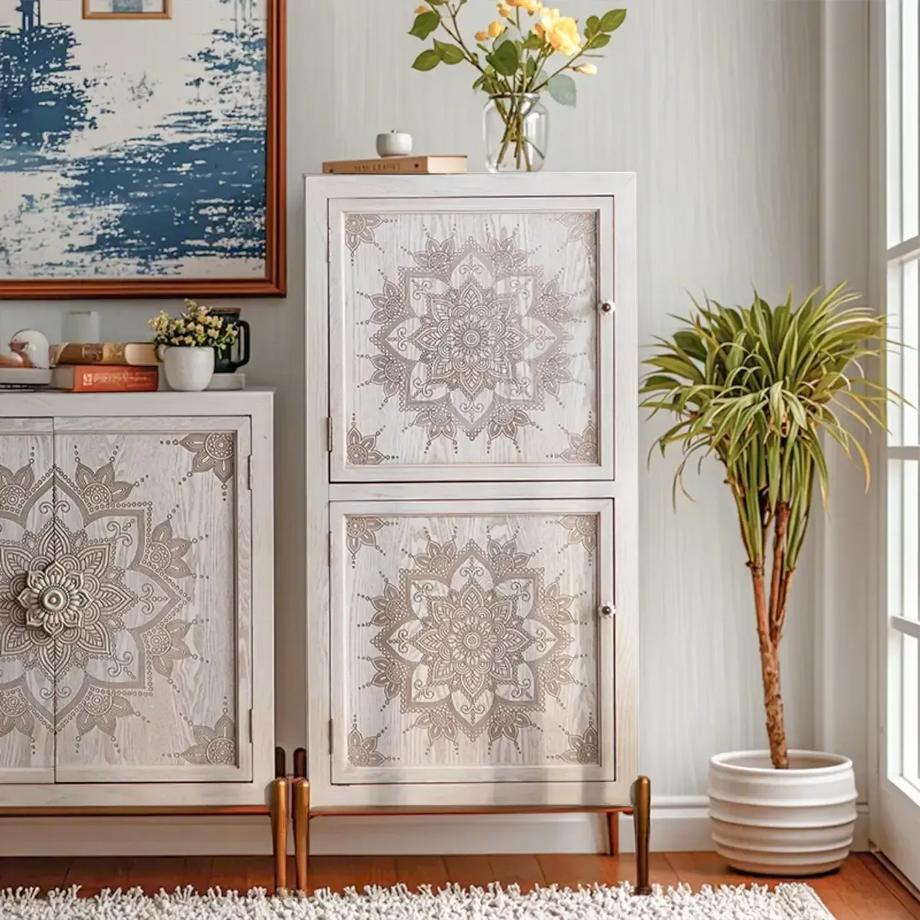 Rustic Wooden Free-standing Storage Cabinet for Living Room Image - 6