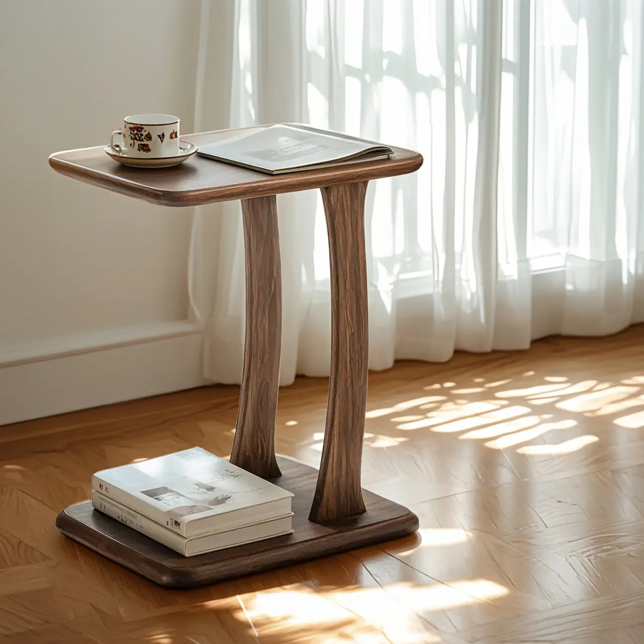 Elegant Solid Wood C-Shaped End Side Table for Living Room Image - 2 | homeyfad