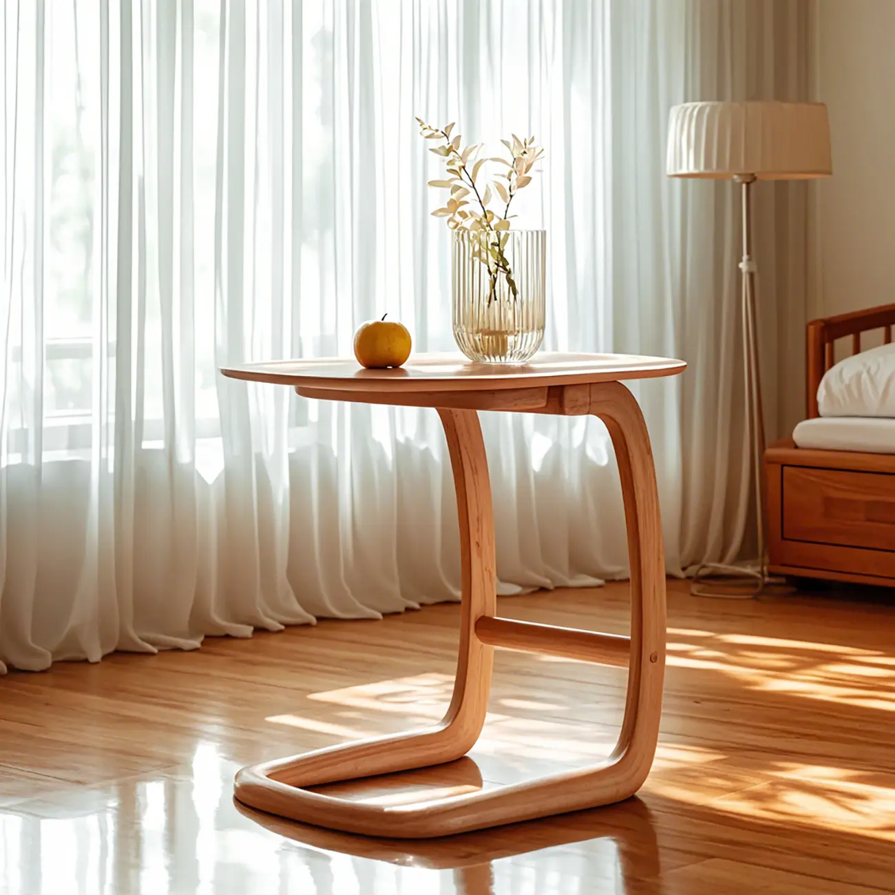 Elegant Solid Wood C-Shaped End Side Table for Living Room Image - 1 | homeyfad