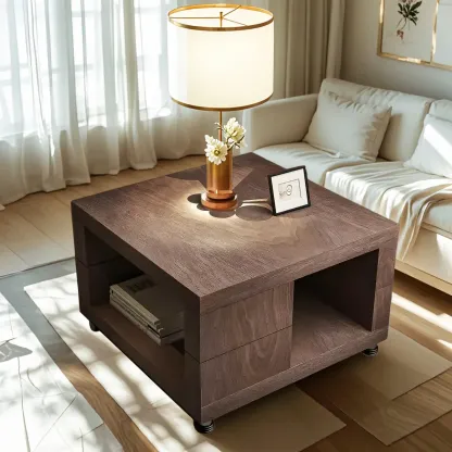 Modern Walnut Wood End Table with Storage for Living Room Image - 2