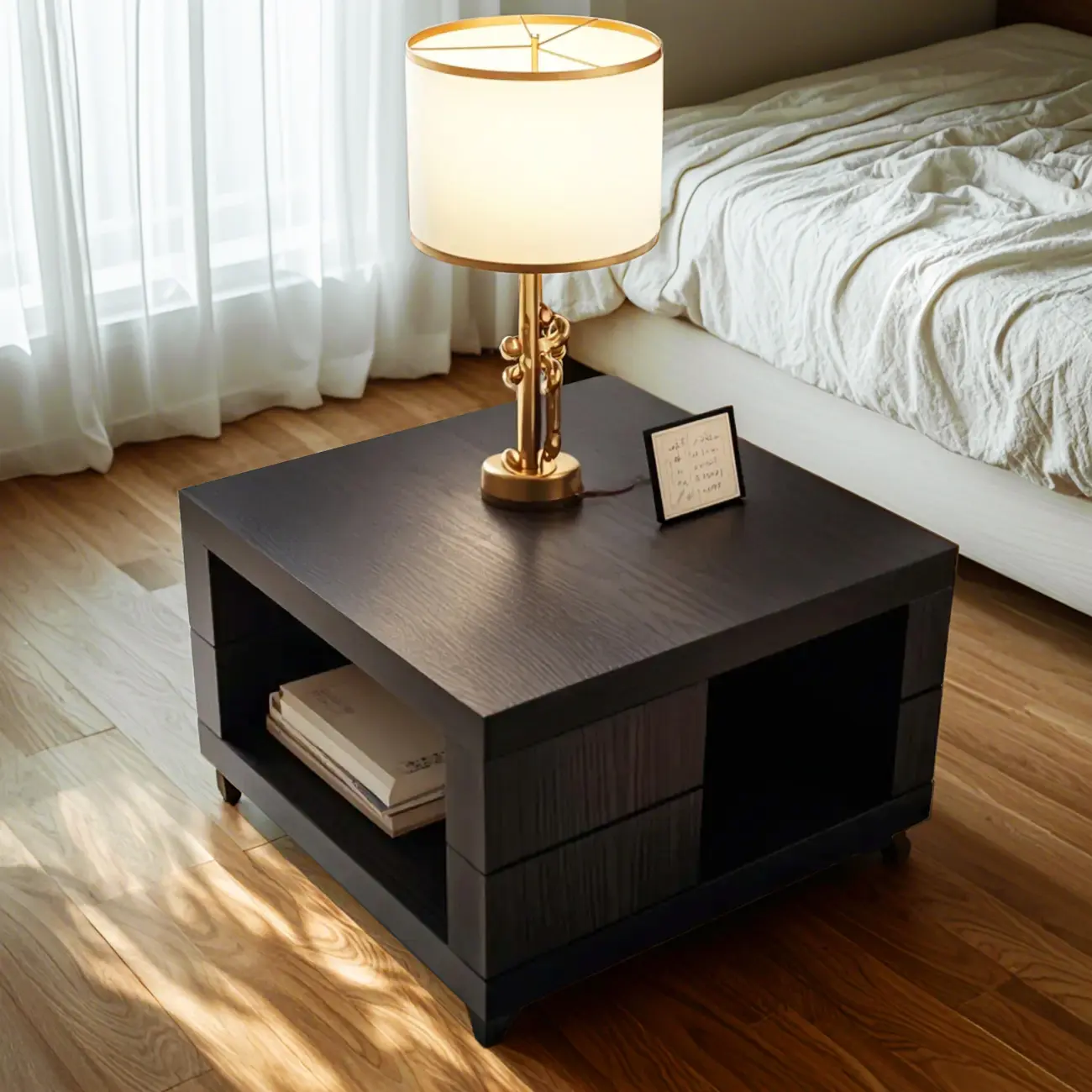 Modern Walnut Wood End Table with Storage for Living Room Image - 3 | homeyfad