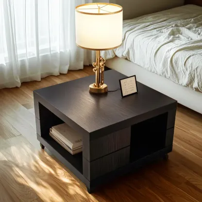 Modern Walnut Wood End Table with Storage for Living Room Image - 3