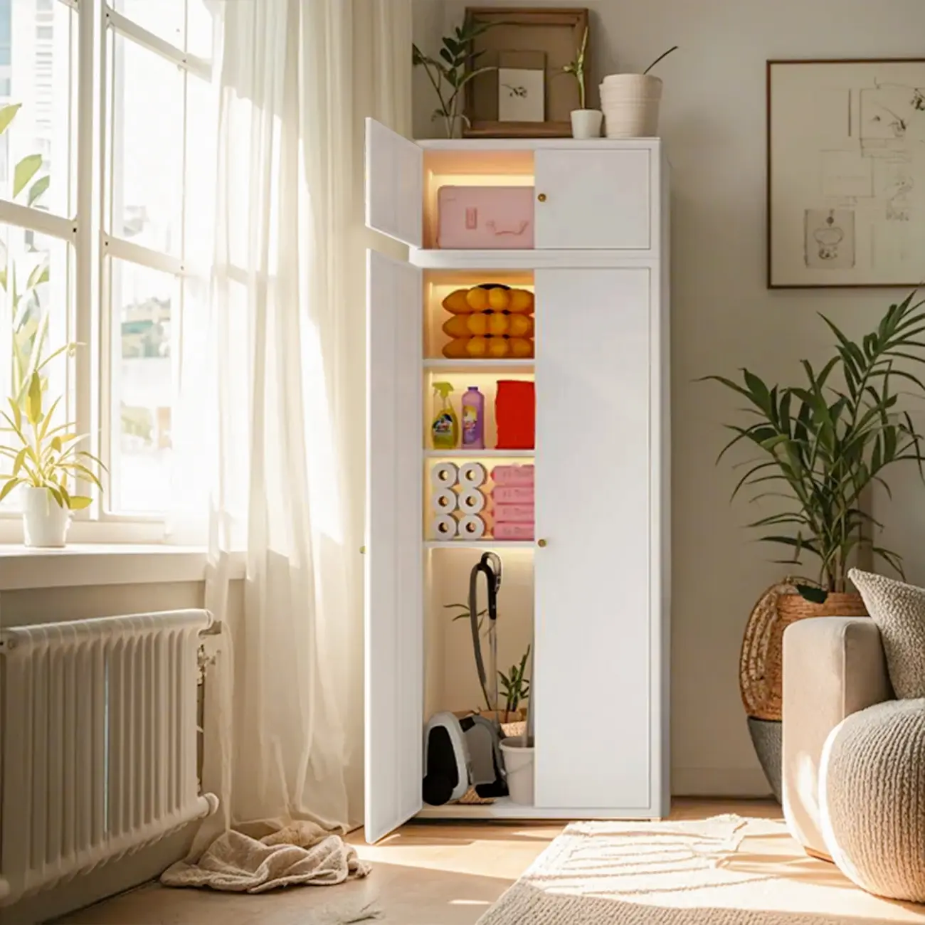 White Rectangle Accent Cabinet for Home Storage, Modern Style Image - 1 | homeyfad