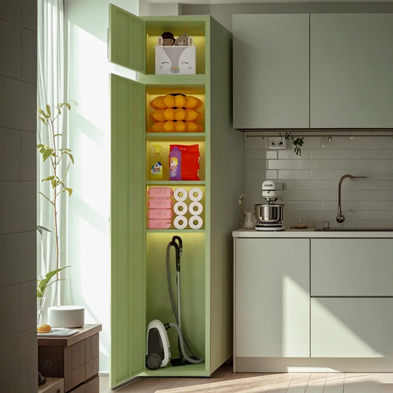 White Rectangle Accent Cabinet for Home Storage, Modern Style Image - 2 | homeyfad