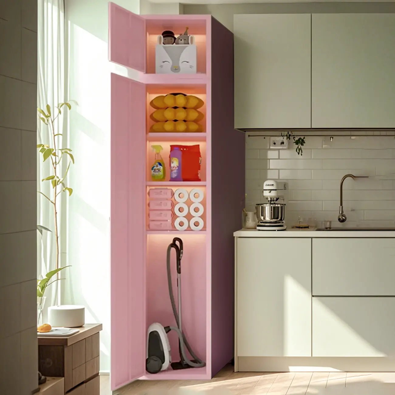 White Rectangle Accent Cabinet for Home Storage, Modern Style Image - 3 | homeyfad