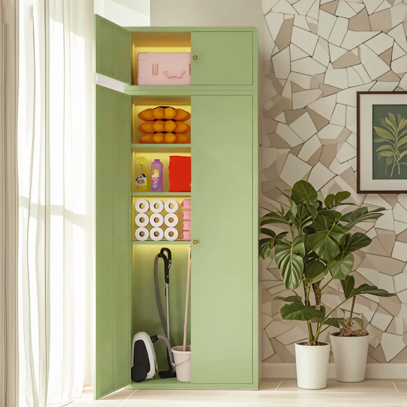 White Rectangle Accent Cabinet for Home Storage, Modern Style Image - 6 | homeyfad