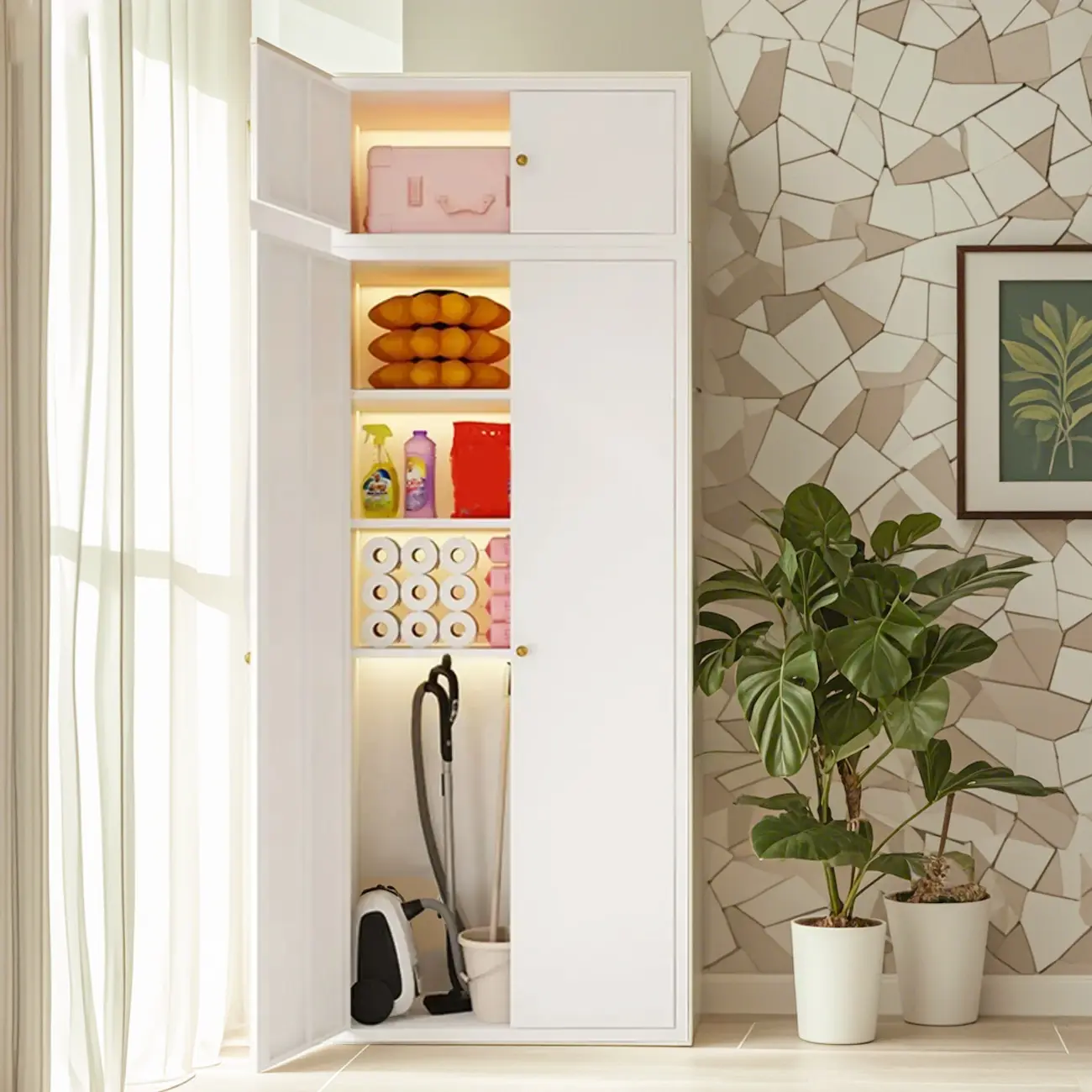 White Rectangle Accent Cabinet for Home Storage, Modern Style Image - 9 | homeyfad