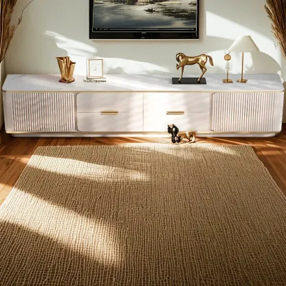 Elegant White Stone TV Cabinet with Cable Management Image - 1