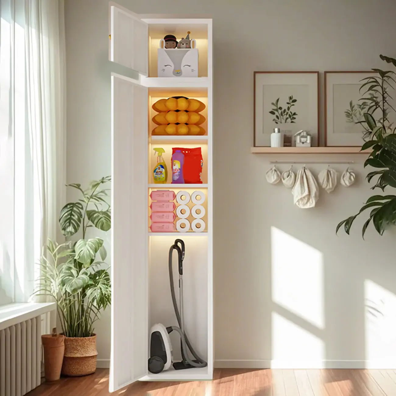 White Rectangle Accent Cabinet for Home Storage, Modern Style Image - 7 | homeyfad