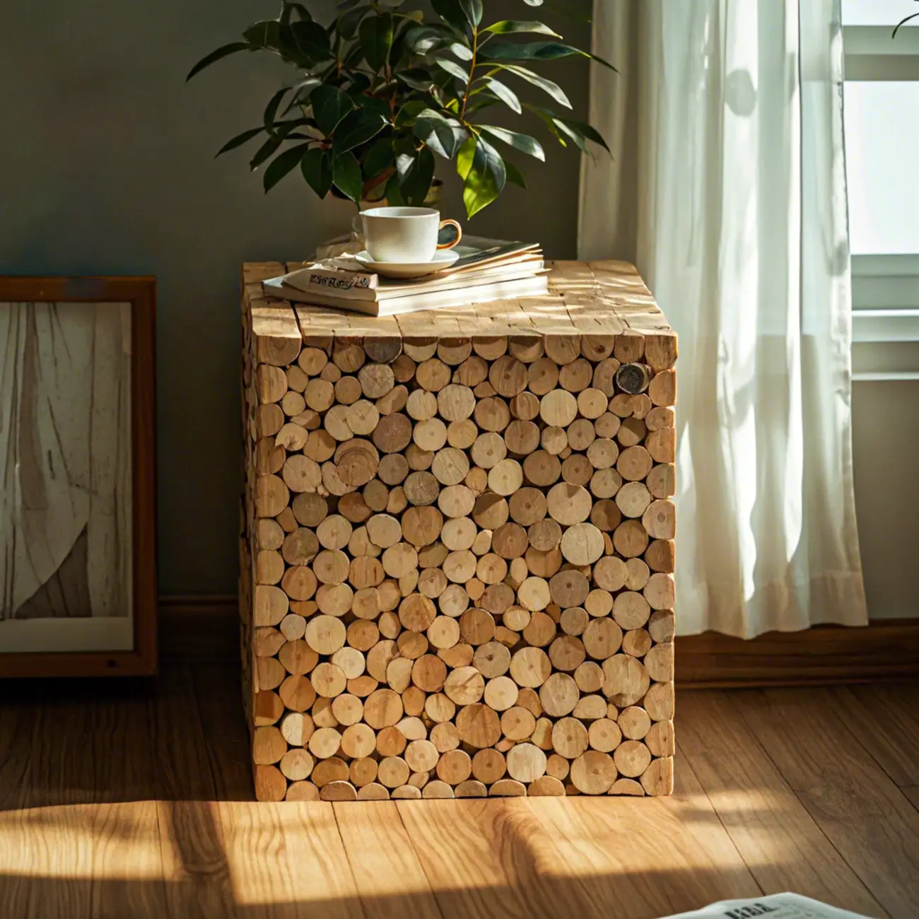 Square Block Natural Wood End Table for Living Room Image - 1 | homeyfad