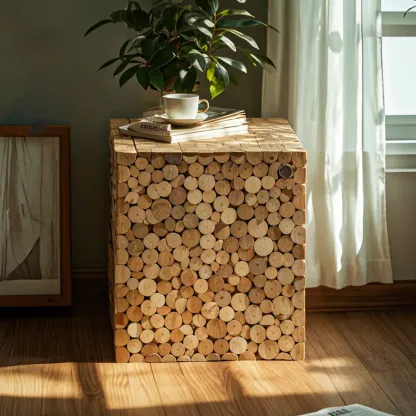 Square Block Natural Wood End Table for Living Room Image - 1