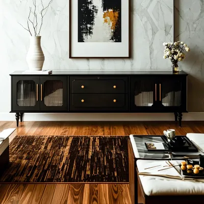 Elegant Black Wooden TV Stand with Drawers and Cabinets Image - 1