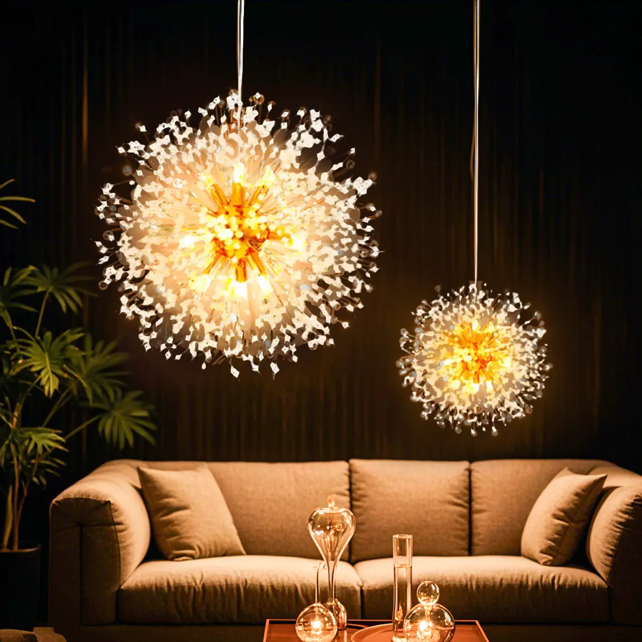 Modern Crystal Globe Chandelier with Starburst Design Image - 1 | homeyfad