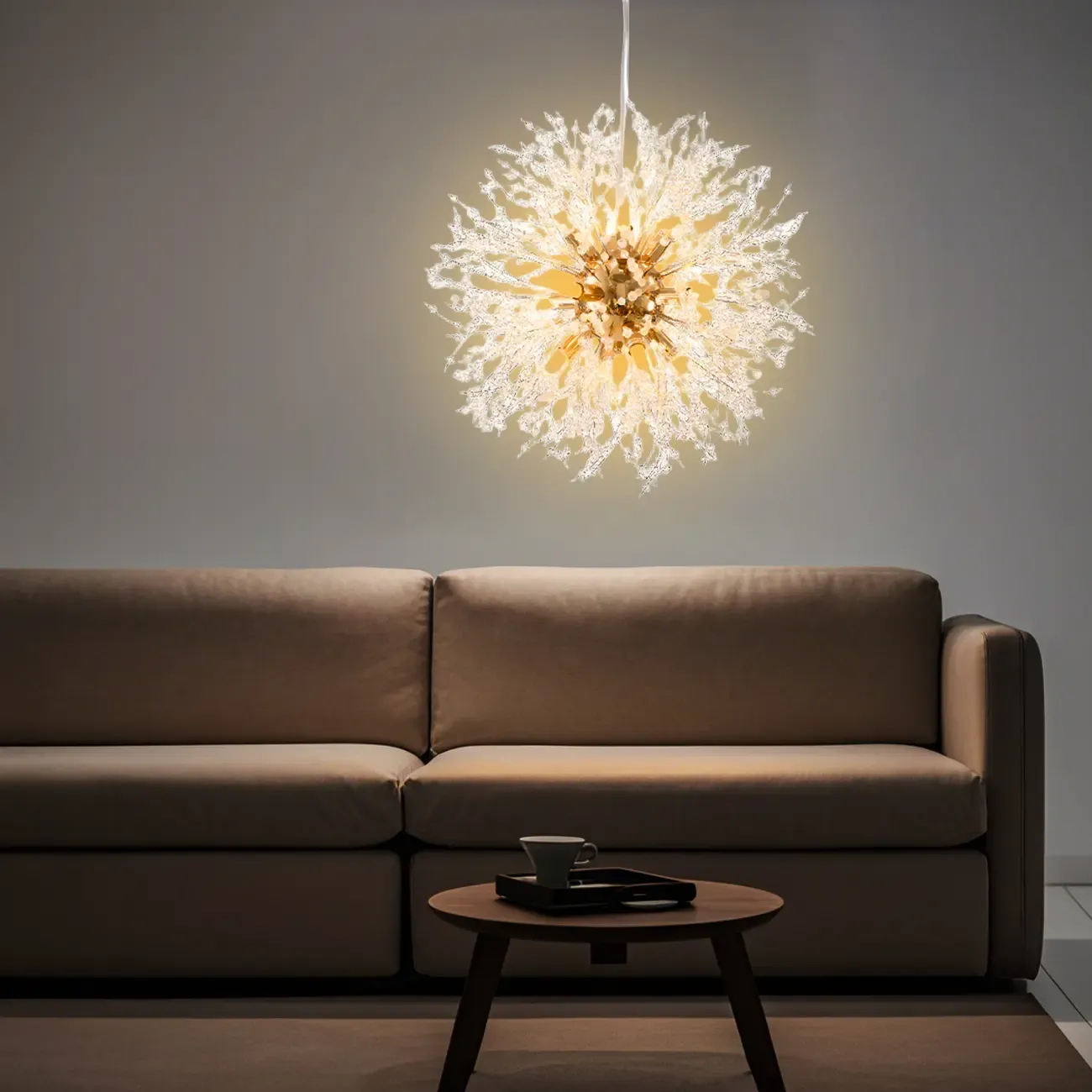 Modern Crystal Globe Chandelier with Starburst Design Image - 2