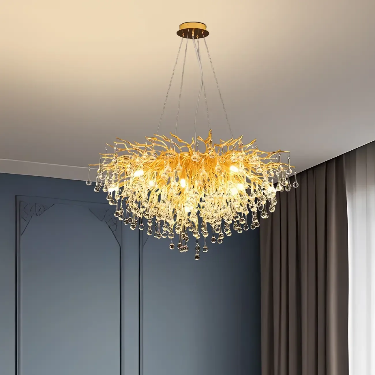Modern Crystal Chandelier with Gold Branches for Dining Room Image - 1