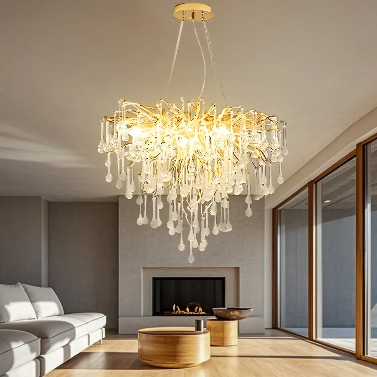 Modern Crystal Chandelier with Gold Branches for Dining Room Image - 4