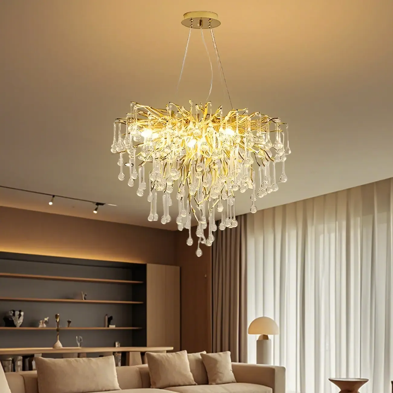Modern Crystal Chandelier with Gold Branches for Dining Room Image - 10