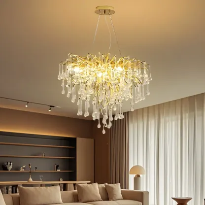 Modern Crystal Chandelier with Gold Branches for Dining Room Image - 10
