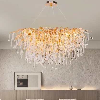 Modern Crystal Chandelier with Gold Branches for Dining Room Image - 11