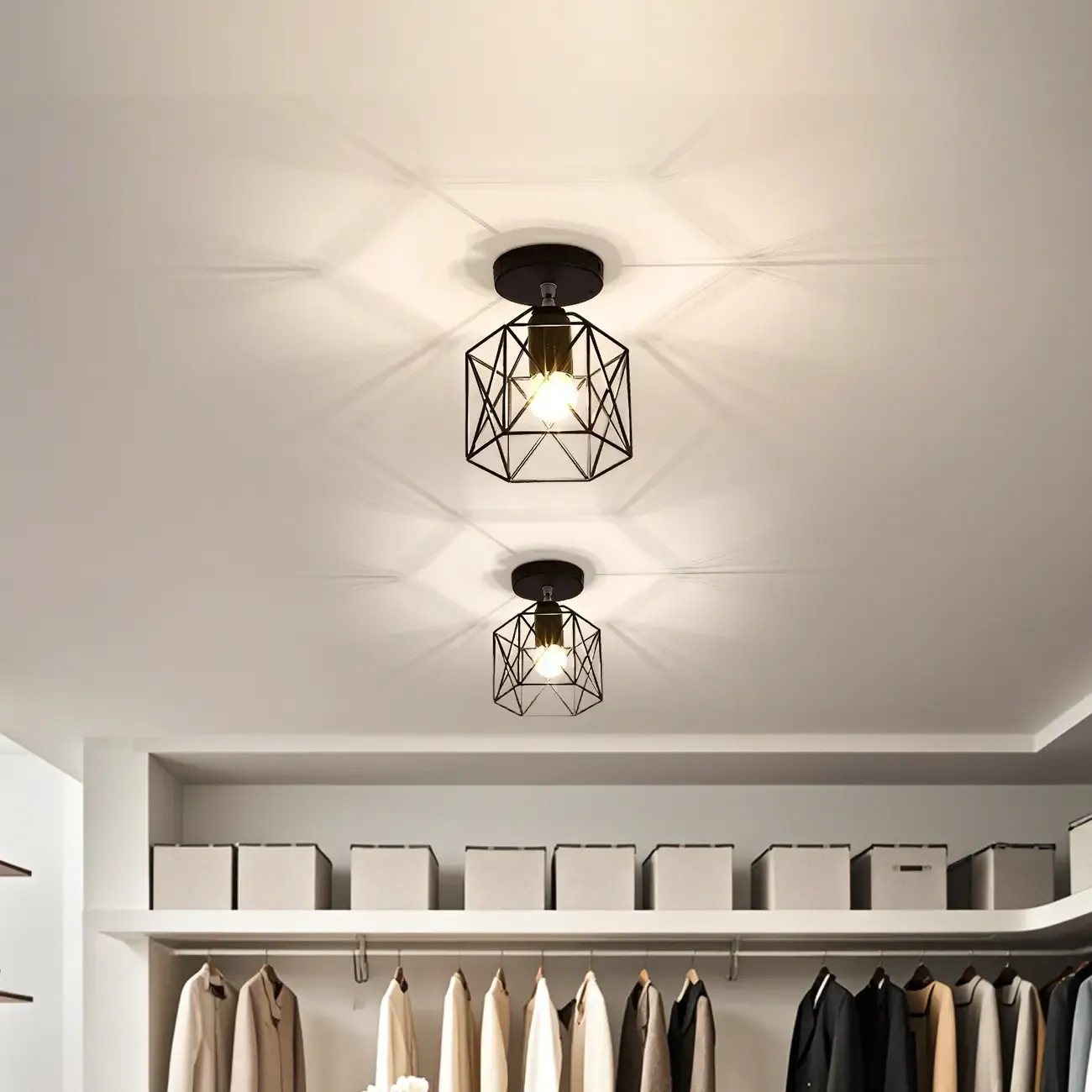 Black Geometric Metal Industrial Semi Flush Light Image - 1