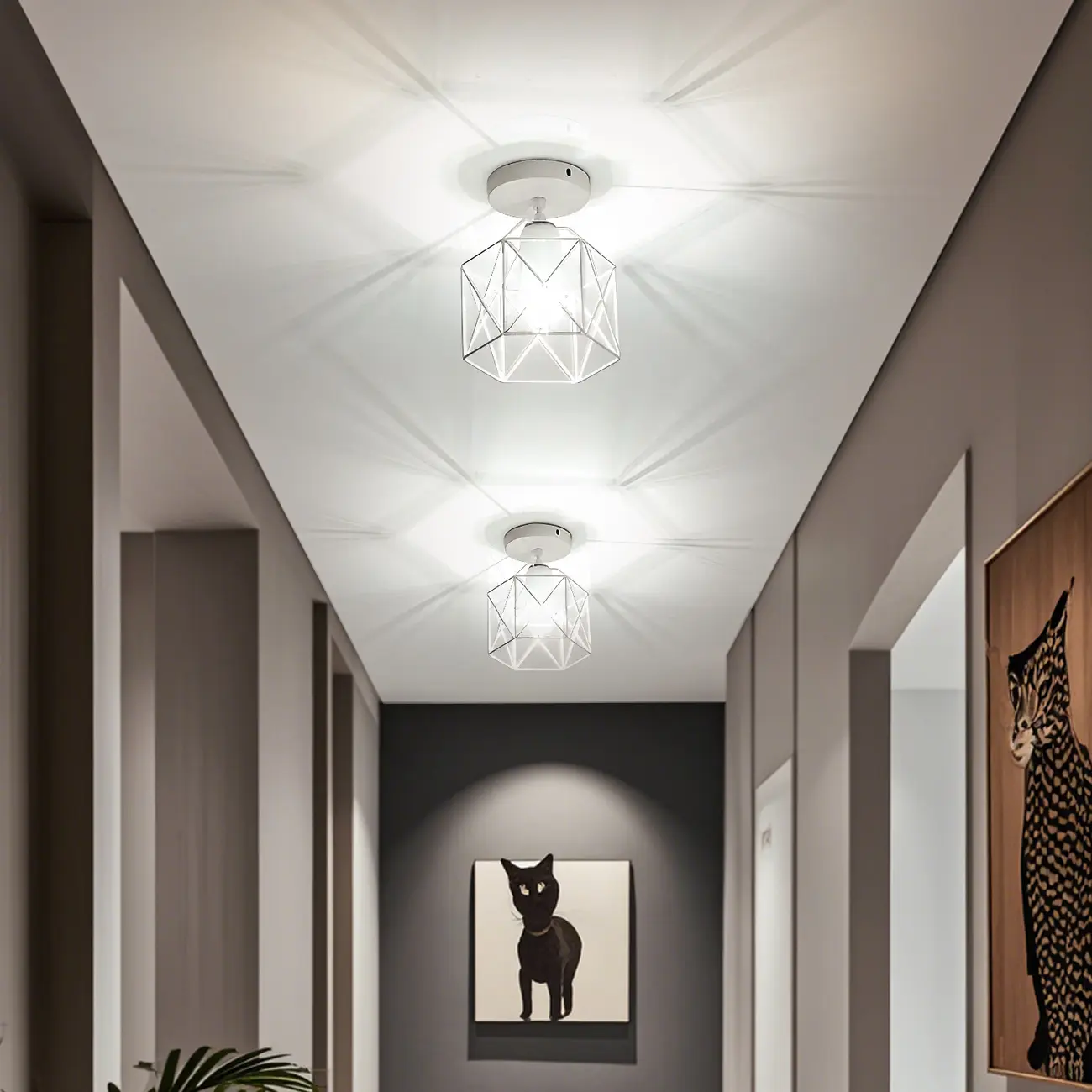 Black Geometric Metal Industrial Semi Flush Light Image - 4 | homeyfad