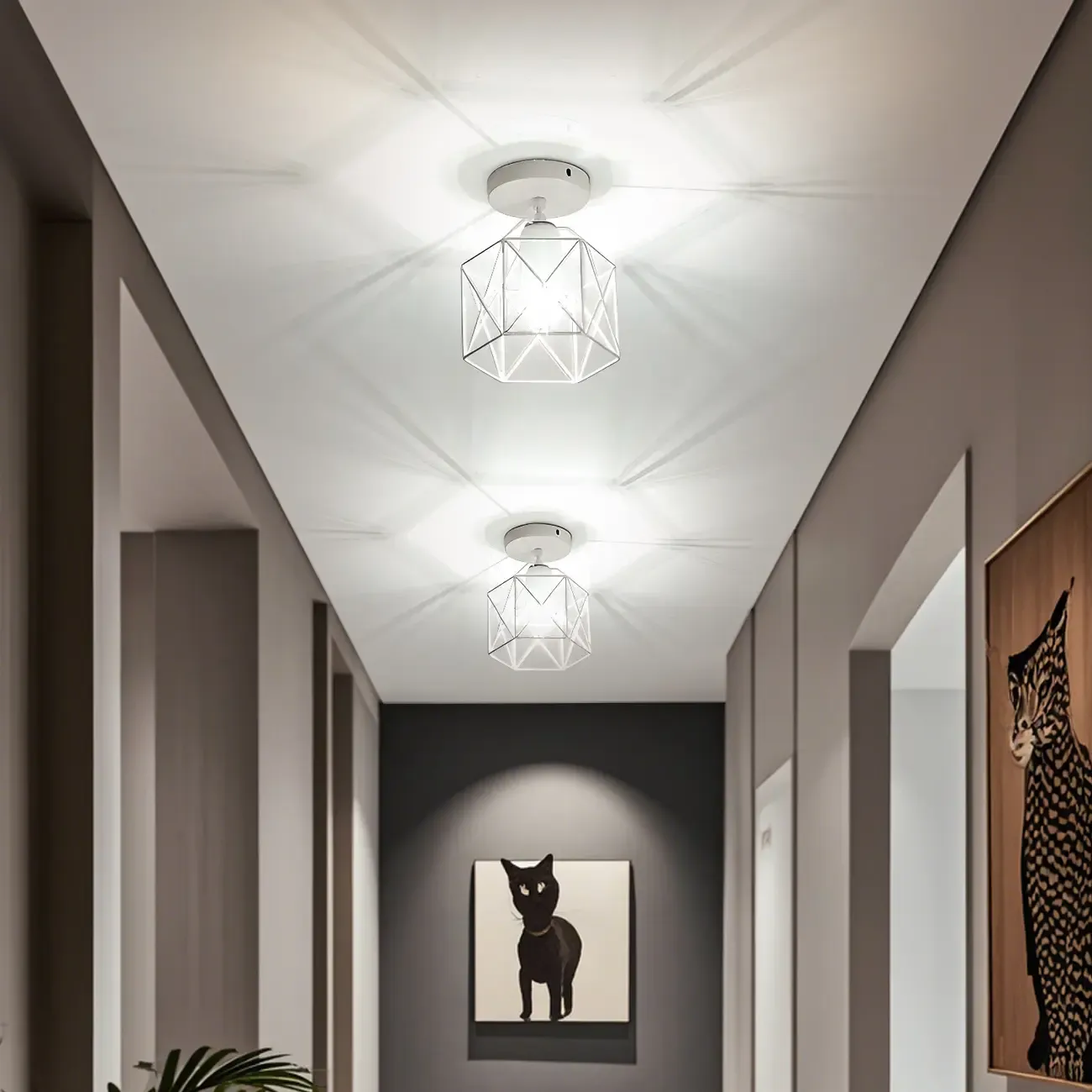 Black Geometric Metal Industrial Semi Flush Light Image - 4