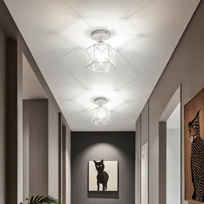 Black Geometric Metal Industrial Semi Flush Light Image - 4