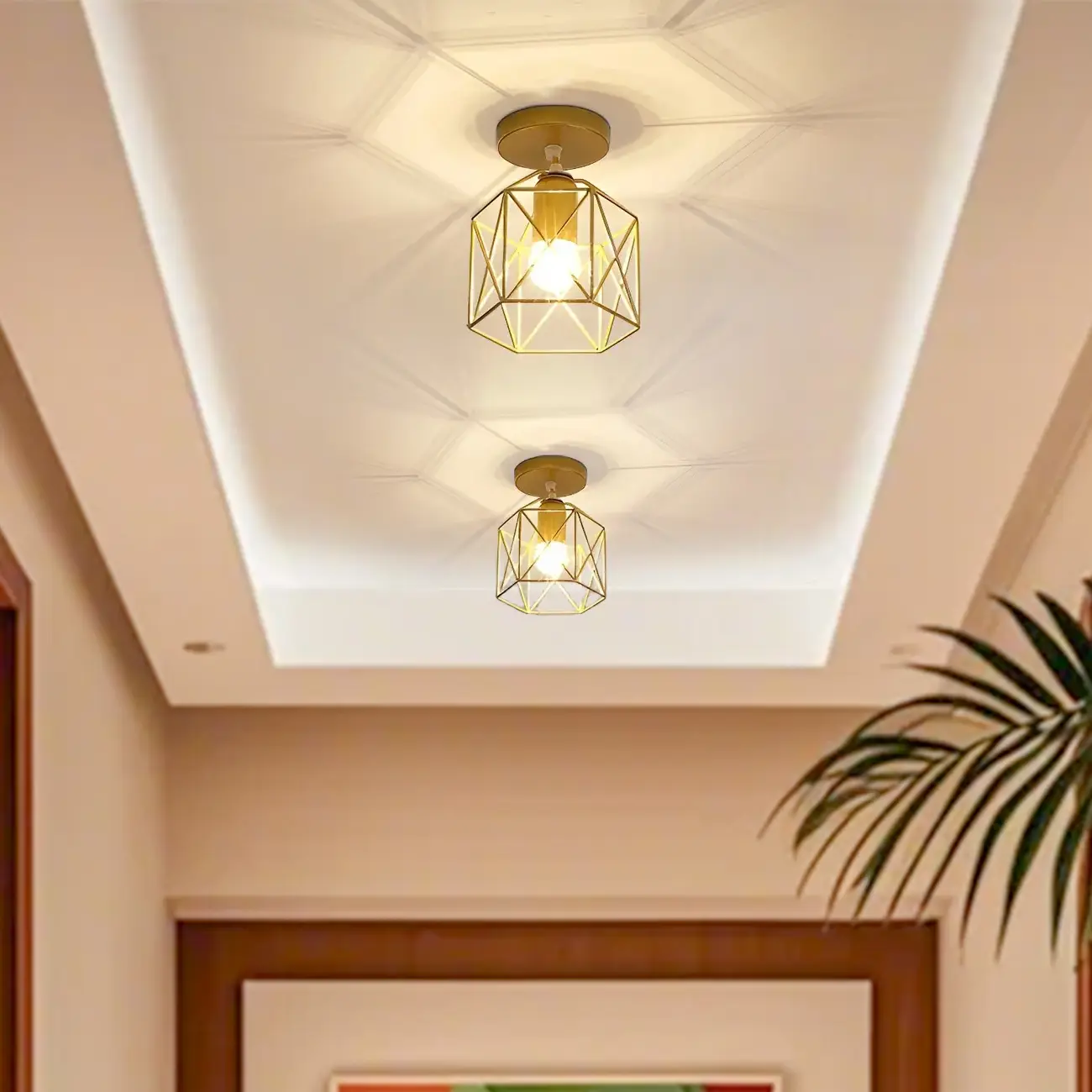 Black Geometric Metal Industrial Semi Flush Light Image - 6 | homeyfad