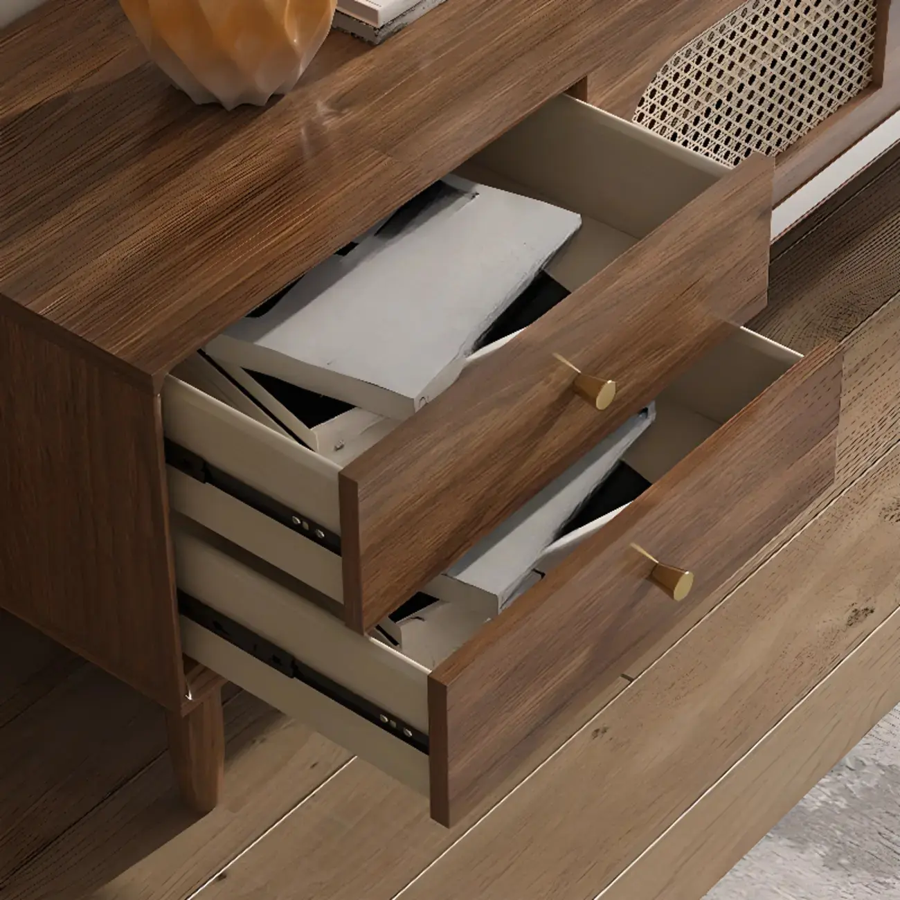 Vintage Brown Wooden TV Stand with 2-Drawers for Living Room Image - 5 | homeyfad