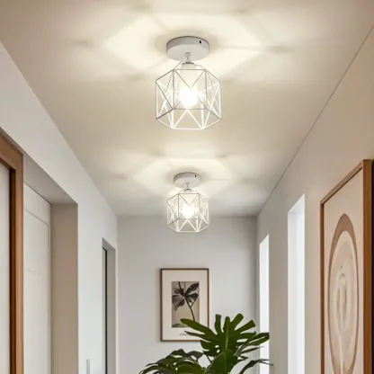 Black Geometric Metal Industrial Semi Flush Light Image - 7
