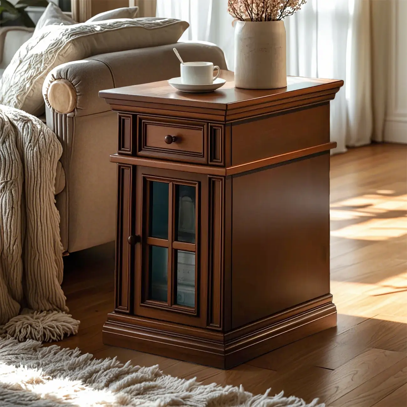 Brown Solid Wood End Table with Storage for Living Room Image - 1 | homeyfad