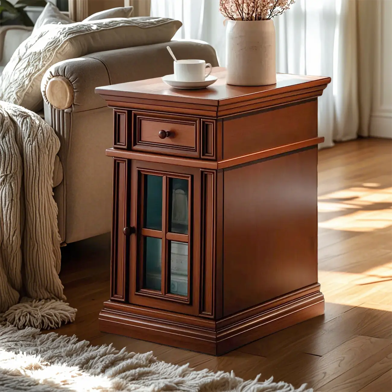 Brown Solid Wood End Table with Storage for Living Room Image - 3 | homeyfad