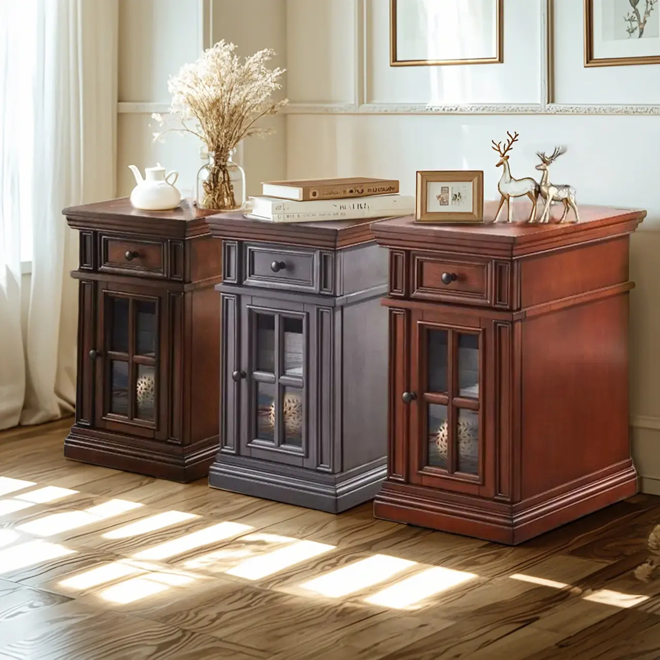 Brown Solid Wood End Table with Storage for Living Room Image - 10 | homeyfad