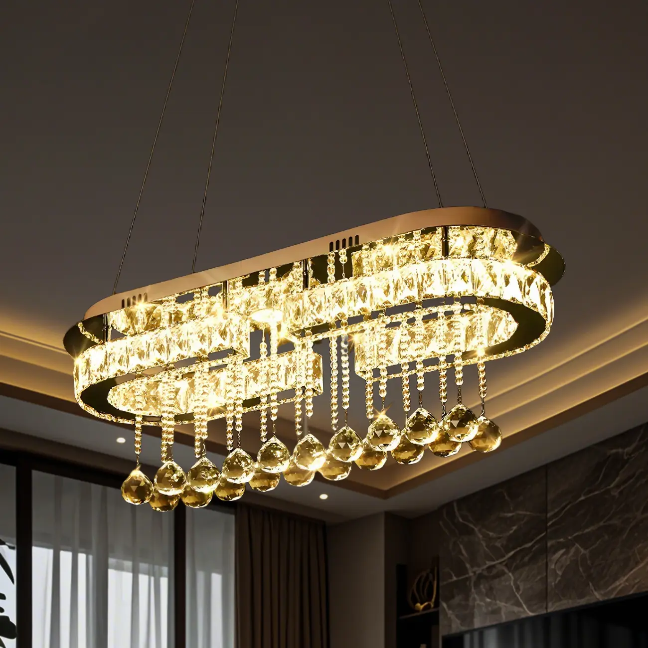 Luxury Crystal Rectangle LED Pendant Light for Kitchen Image - 1 | homeyfad