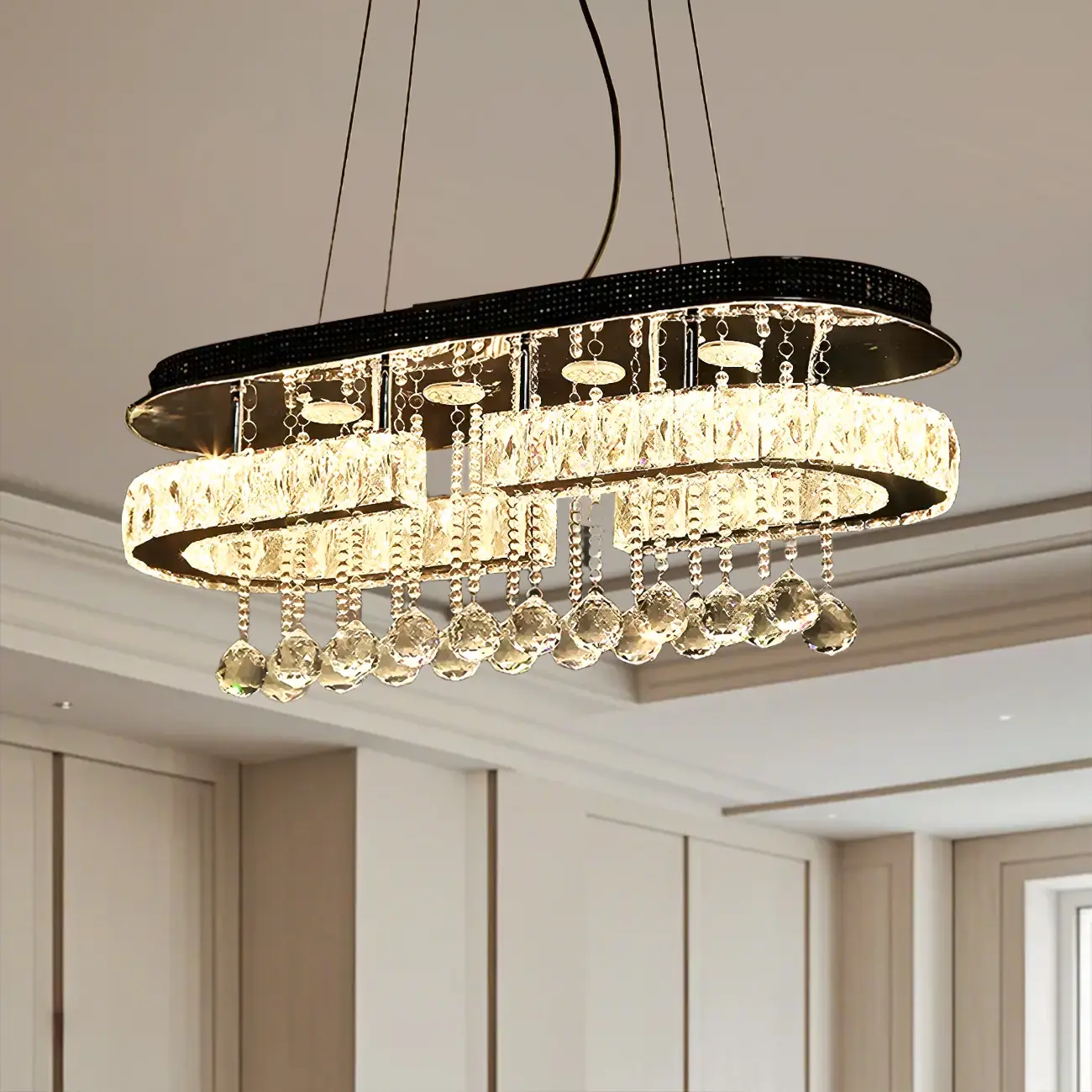 Luxury Crystal Rectangle LED Pendant Light for Kitchen Image - 2 | homeyfad