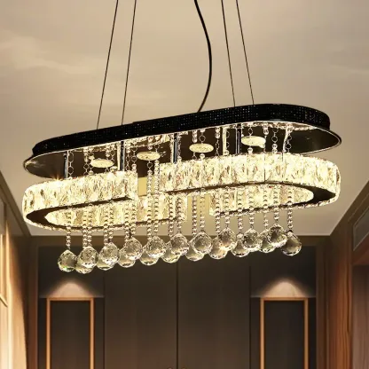 Luxury Crystal Rectangle LED Pendant Light for Kitchen Image - 3