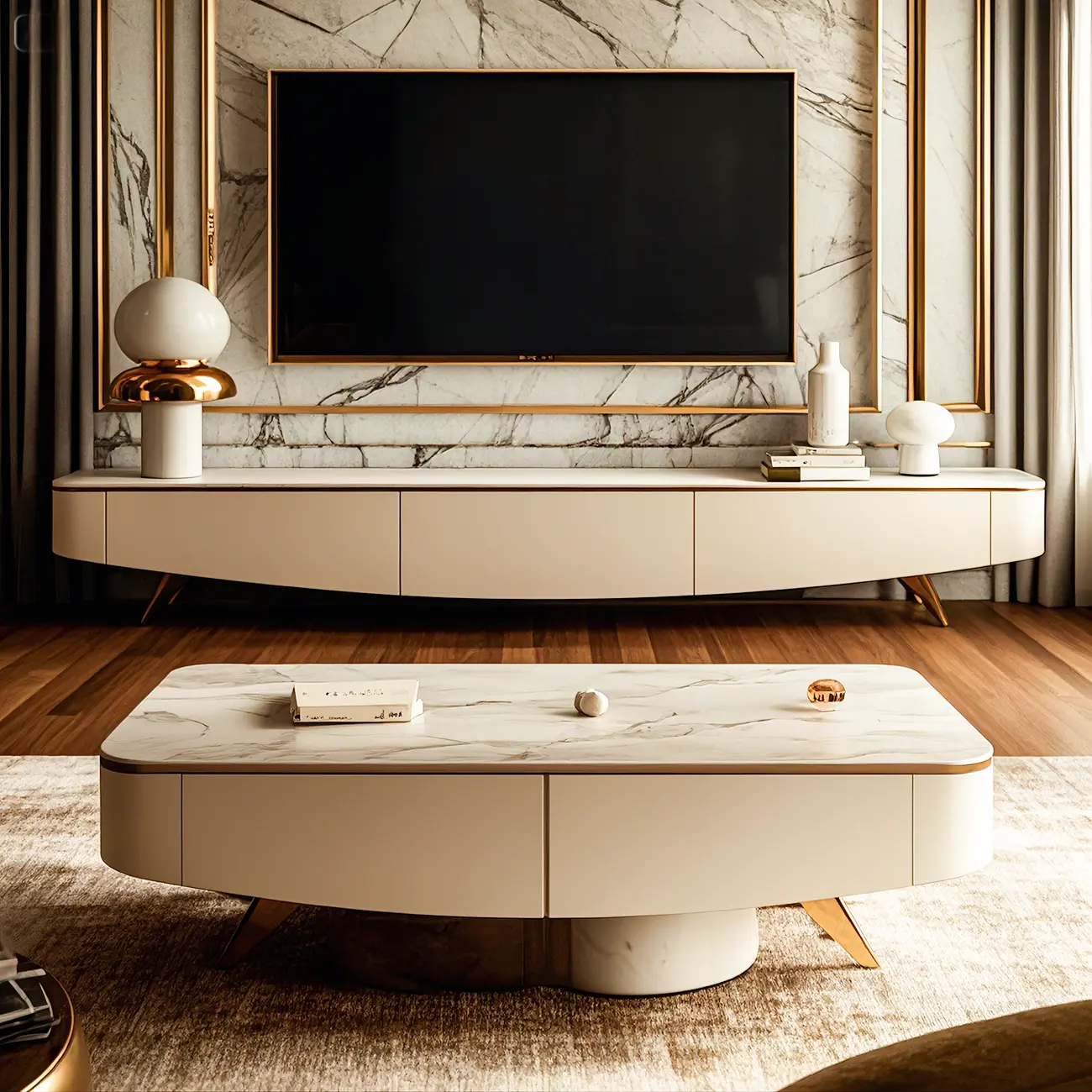 Modern Sintered Stone TV Stand with Cable Management Image - 1 | homeyfad