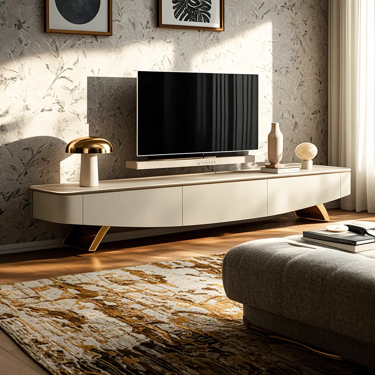 Modern Sintered Stone TV Stand with Cable Management Image - 2 | homeyfad