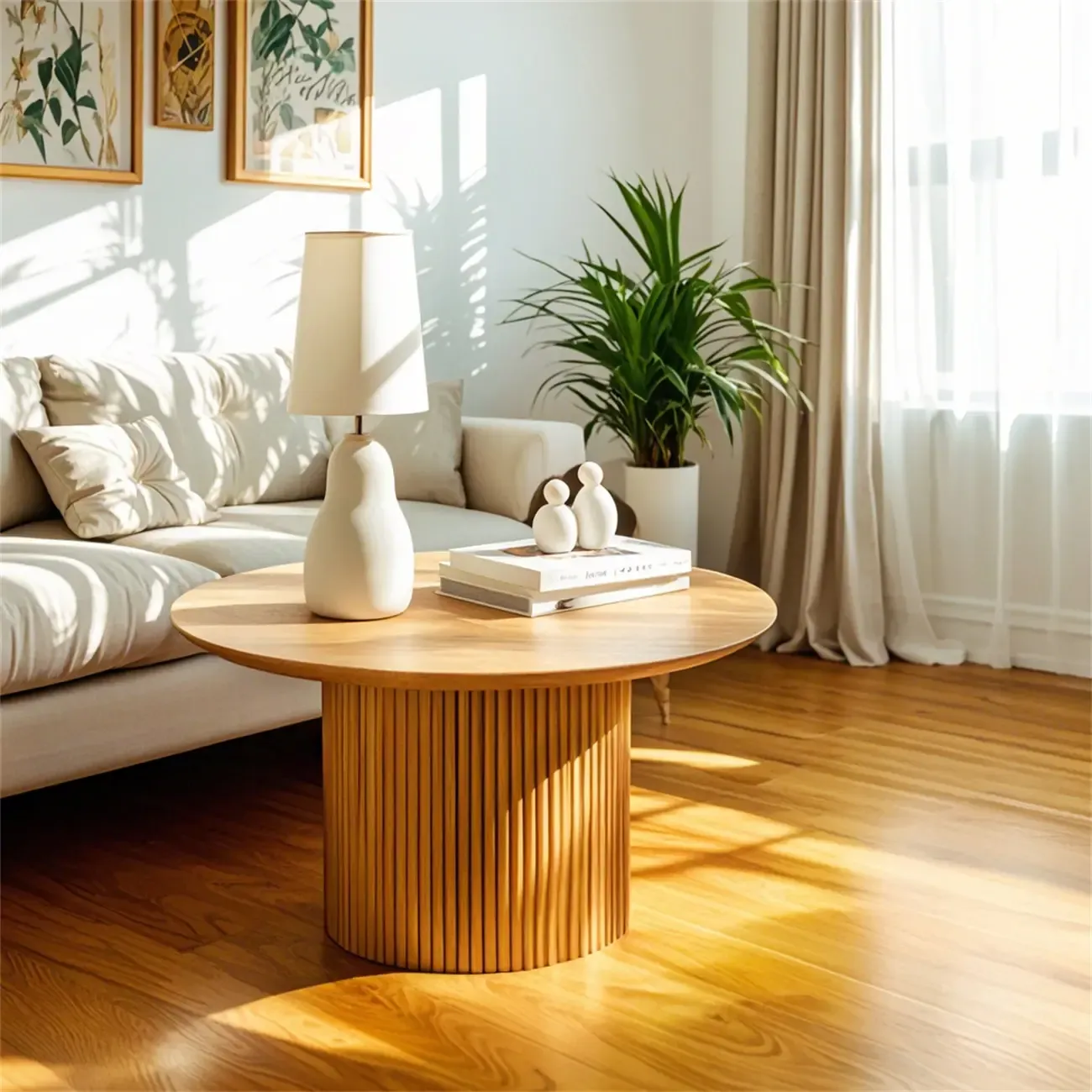 Minimalist Round Natural Wooden Side Table for Living Room Image - 1