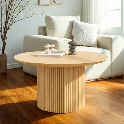 Minimalist Round Natural Wooden Side Table for Living Room Image - 5