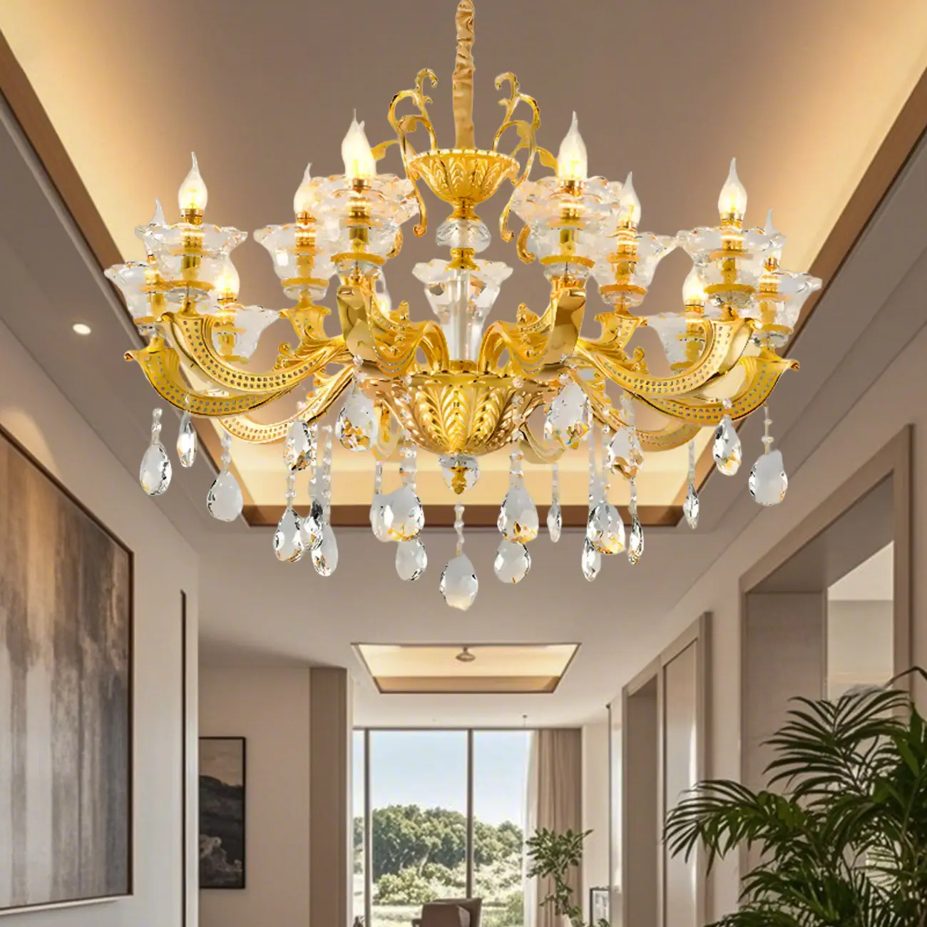 Luxurious Crystal Chandelier with Gold Finish and Candelabra Image - 1 | homeyfad