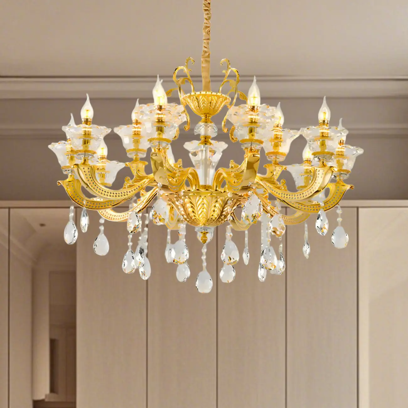 Luxurious Crystal Chandelier with Gold Finish and Candelabra Image - 4 | homeyfad