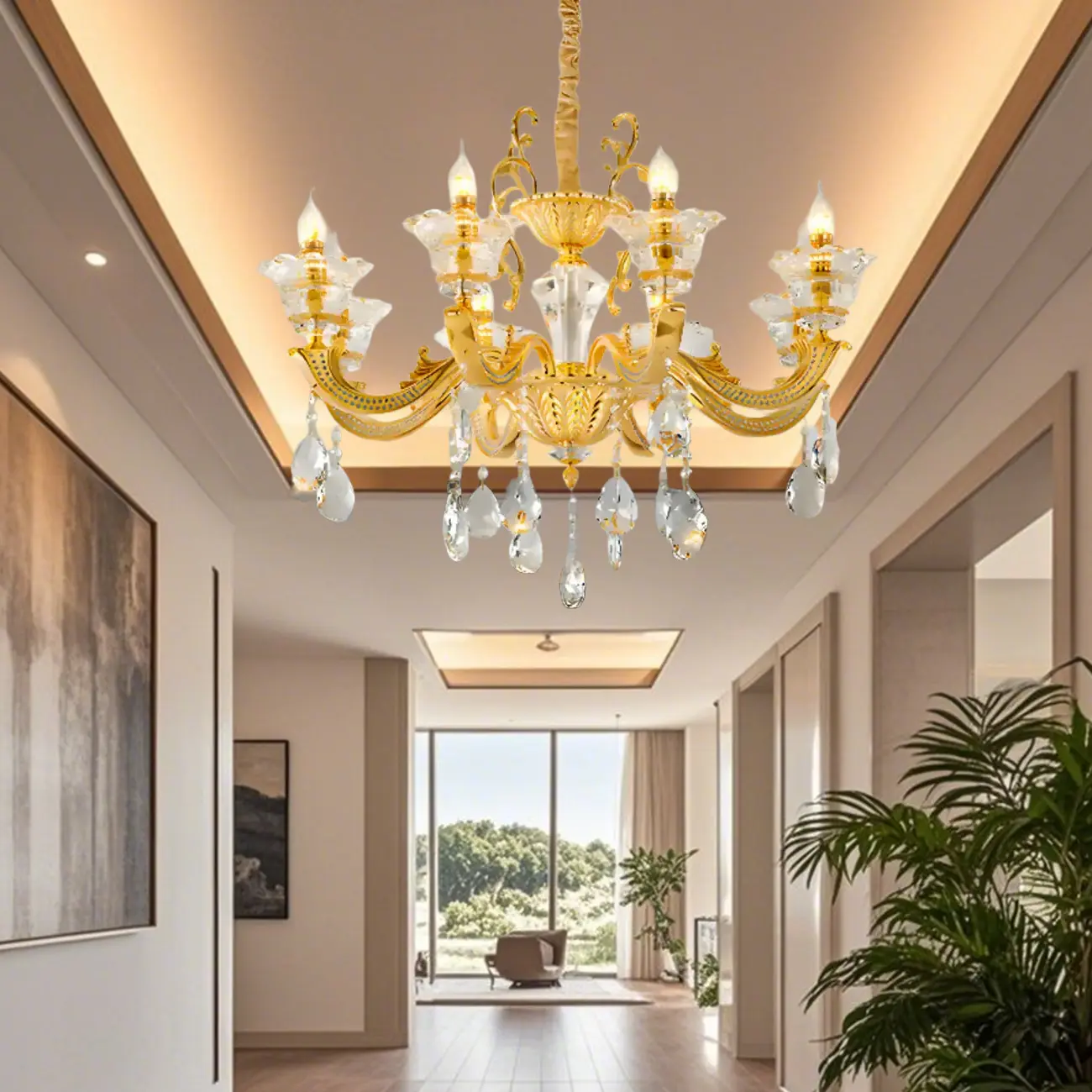 Luxurious Crystal Chandelier with Gold Finish and Candelabra Image - 6 | homeyfad