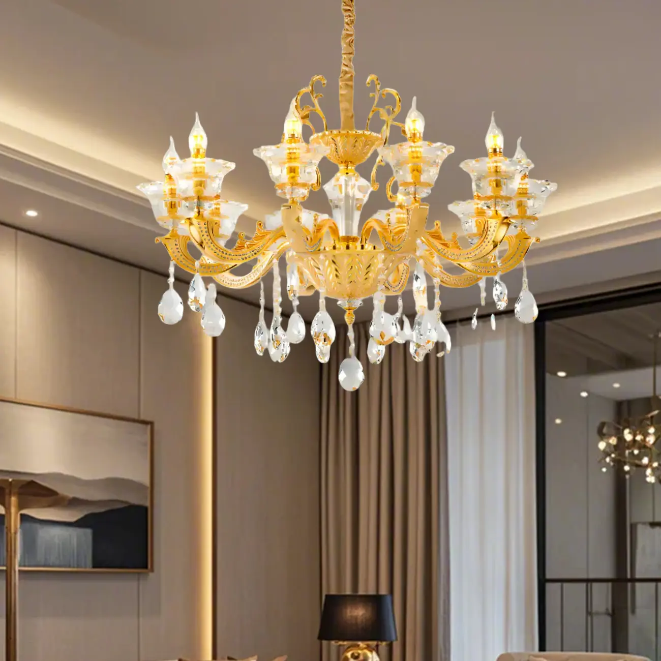 Luxurious Crystal Chandelier with Gold Finish and Candelabra Image - 8 | homeyfad