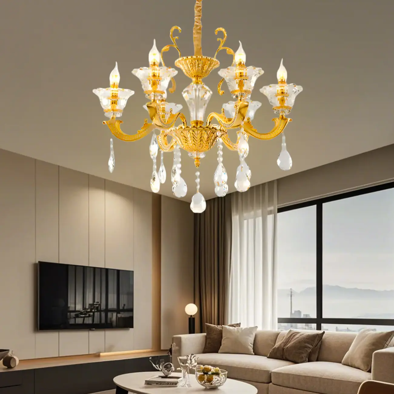 Luxurious Crystal Chandelier with Gold Finish and Candelabra Image - 15 | homeyfad