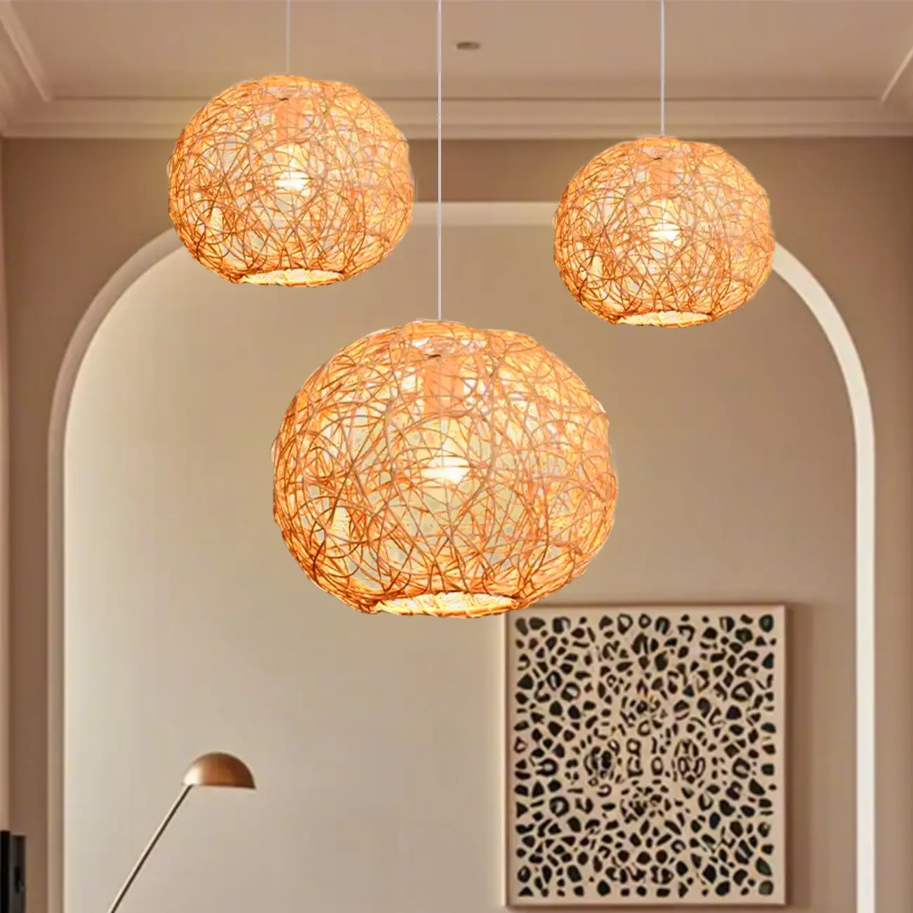 Glam Woven Ball Pendant Light for Living Room Decor Image - 1 | homeyfad