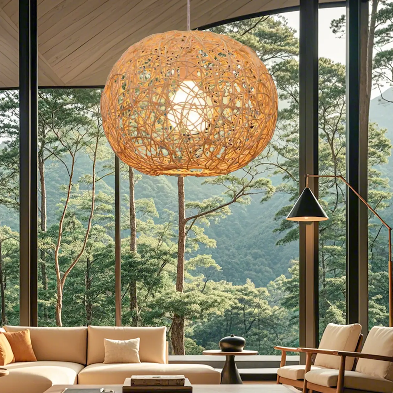 Glam Woven Ball Pendant Light for Living Room Decor Image - 2 | homeyfad