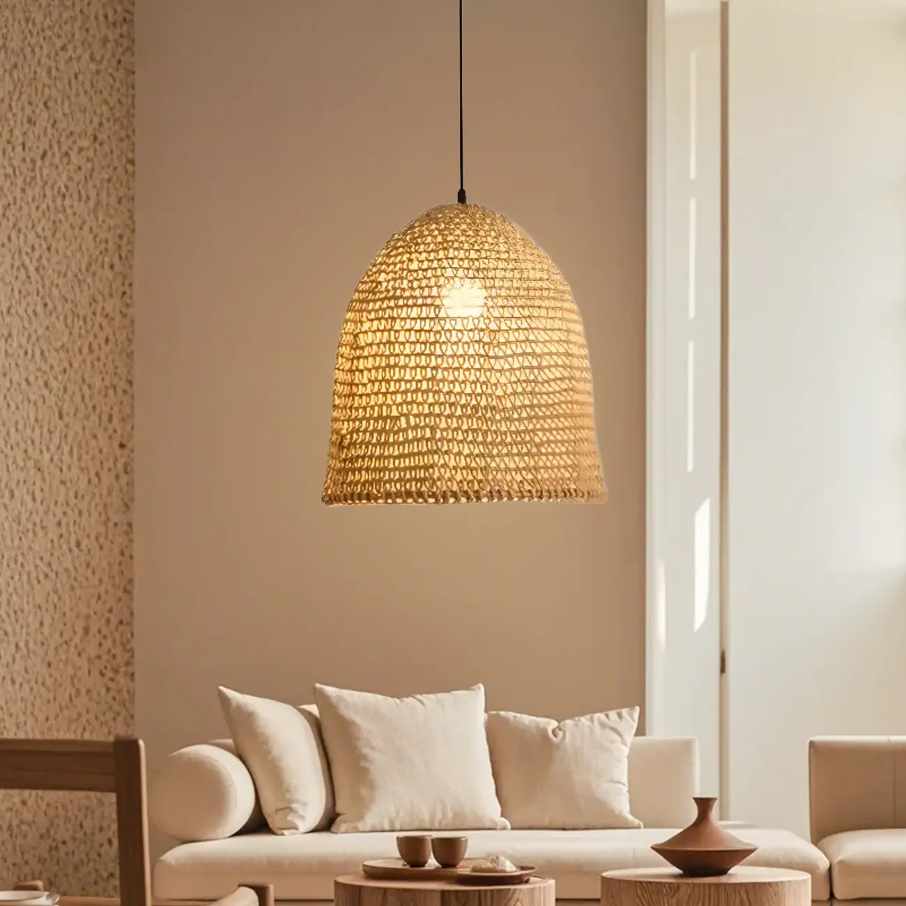 Country Style Rattan Cage Shaped Pendant Light for Living Room Image - 1 | homeyfad